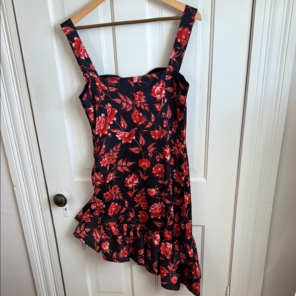 Autumn Adeigbo// Floral Black and Red Zoe Asymmetrical Ruffle Hem Dress - Picture 8 of 10